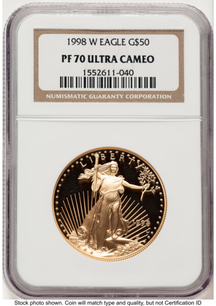 1998-W Proof Gold Eagle 1 oz Brown Label 70 NGC