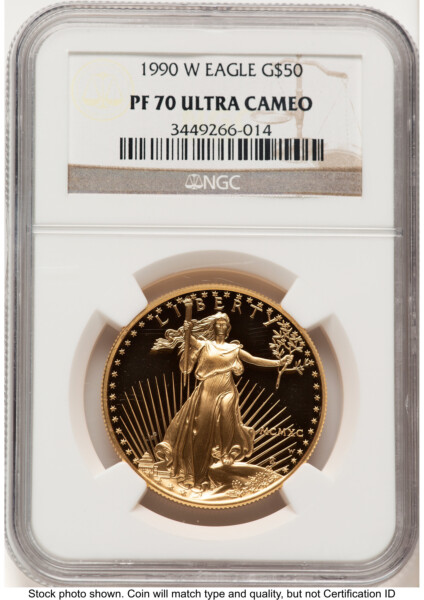 1990-W Proof Gold Eagle 1 oz Brown Label 70 NGC