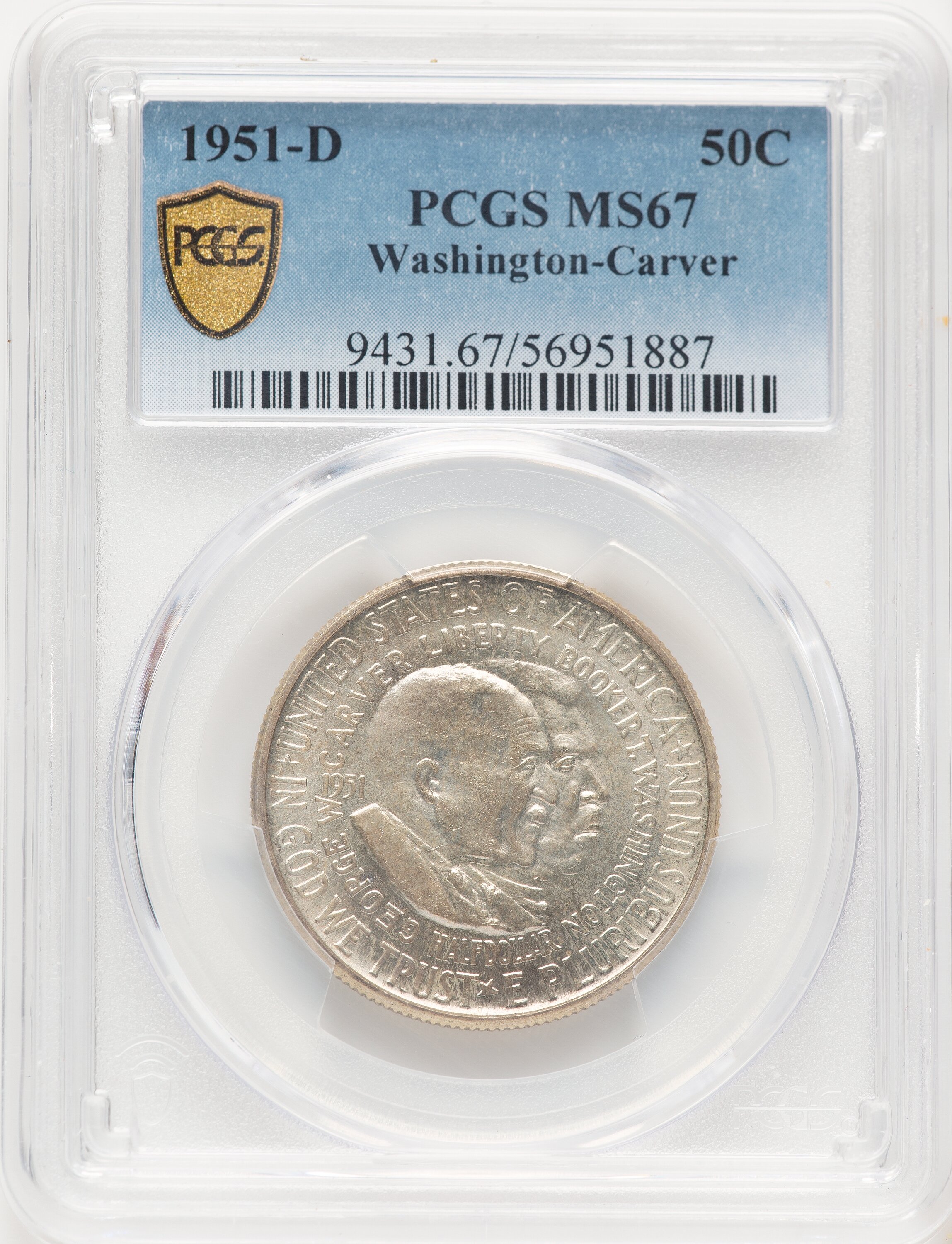 1951-D 50C Washington-Carver, MS PCGS Secure 67 PCGS