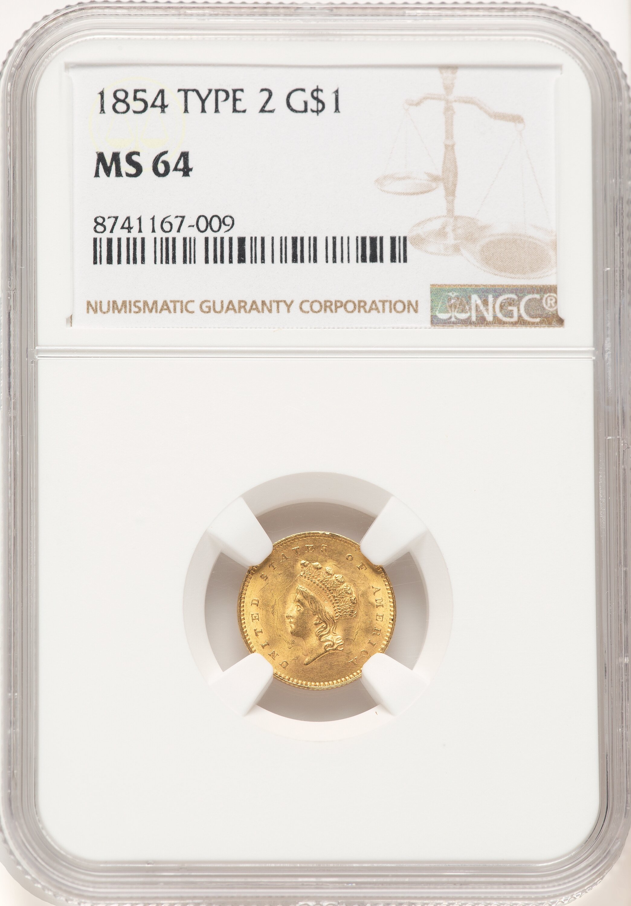 1854 G$1 Type Two 64 NGC