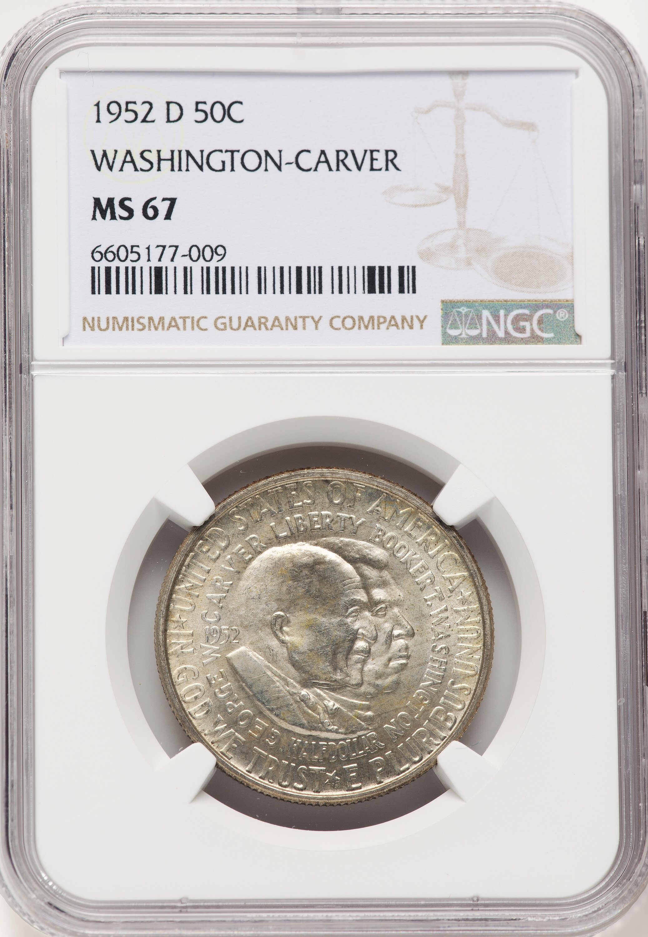 1952-D 50C Washington-Carver, MS 67 NGC