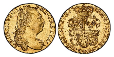 GEORGIVS · III - DEI · GRATIA ·. Laureate head right / F · D · B · ET · L · D · S · R · I · A · T · ET · E · - M · B · F · ET · H · REX ·. Crowned 4-fold arms. KM 604; SCBC-3728; Fr.-355. Guinea Coinage. Fourth issue. 55 PCGS