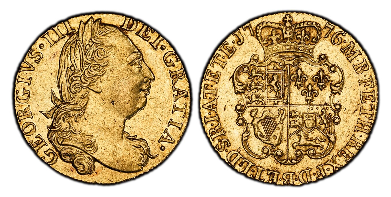 GEORGIVS · III - DEI · GRATIA ·. Laureate head right / F · D · B · ET · L · D · S · R · I · A · T · ET · E · - M · B · F · ET · H · REX ·. Crowned 4-fold arms. KM 604; SCBC-3728; Fr.-355. Guinea Coinage. Fourth issue. 55 PCGS