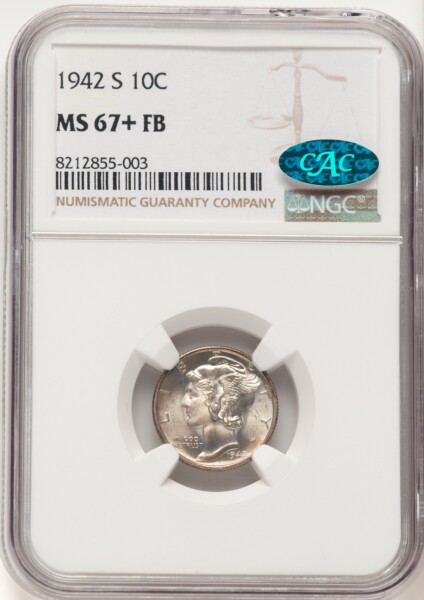 1942-S 10C, FB CAC NGC Plus 67 NGC