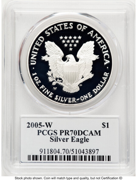 2005-W Proof Silver Eagle 1 oz TD Rogers 70 PCGS