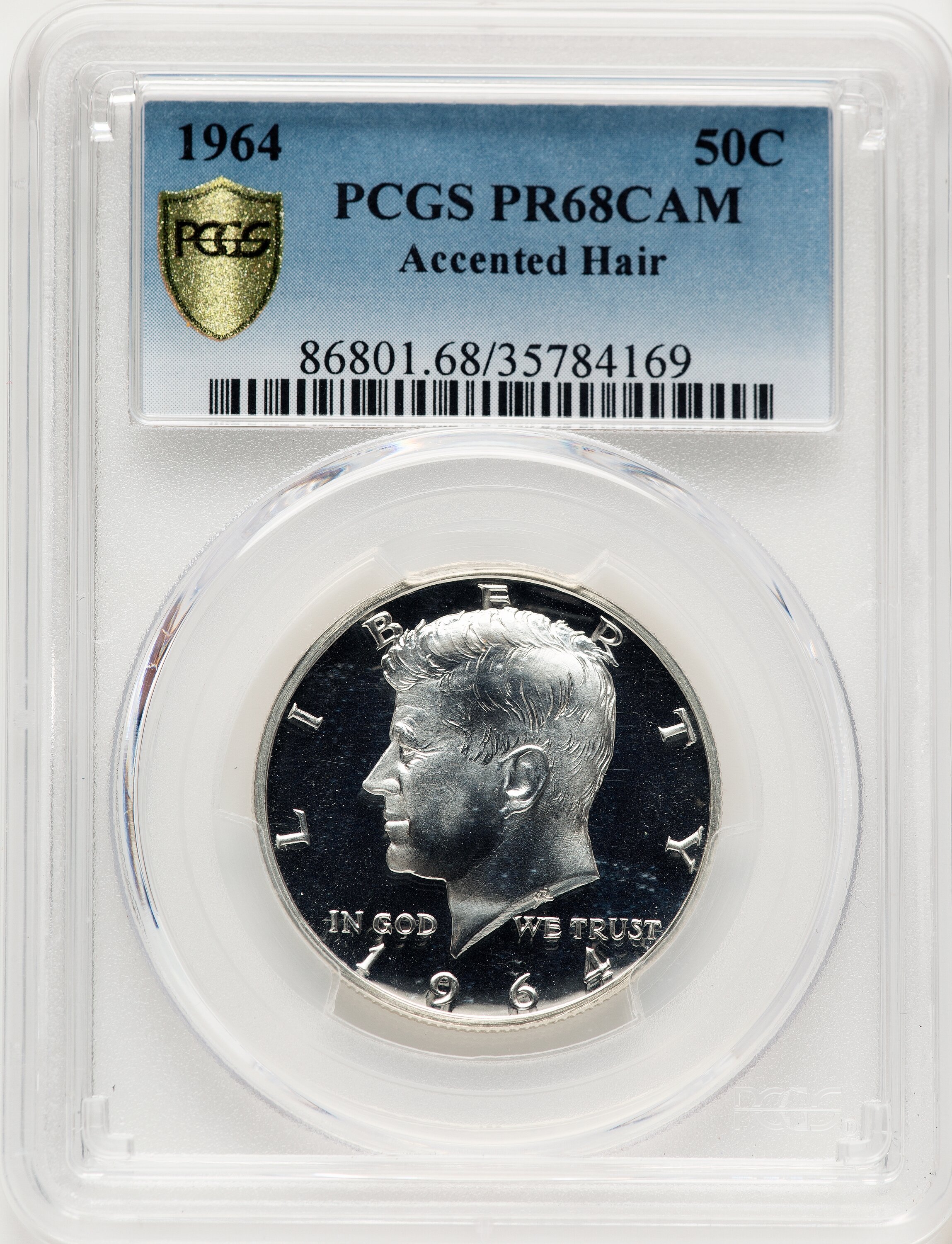 1964 50C Accented Hair, CA PCGS Secure Blue Gradient 68 PCGS