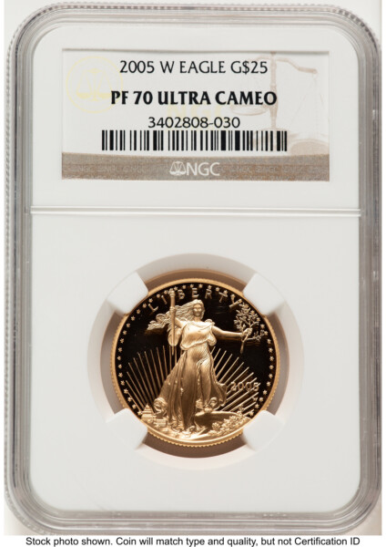 2005-W Proof Gold Eagle 1/2 oz Brown Label 70 NGC
