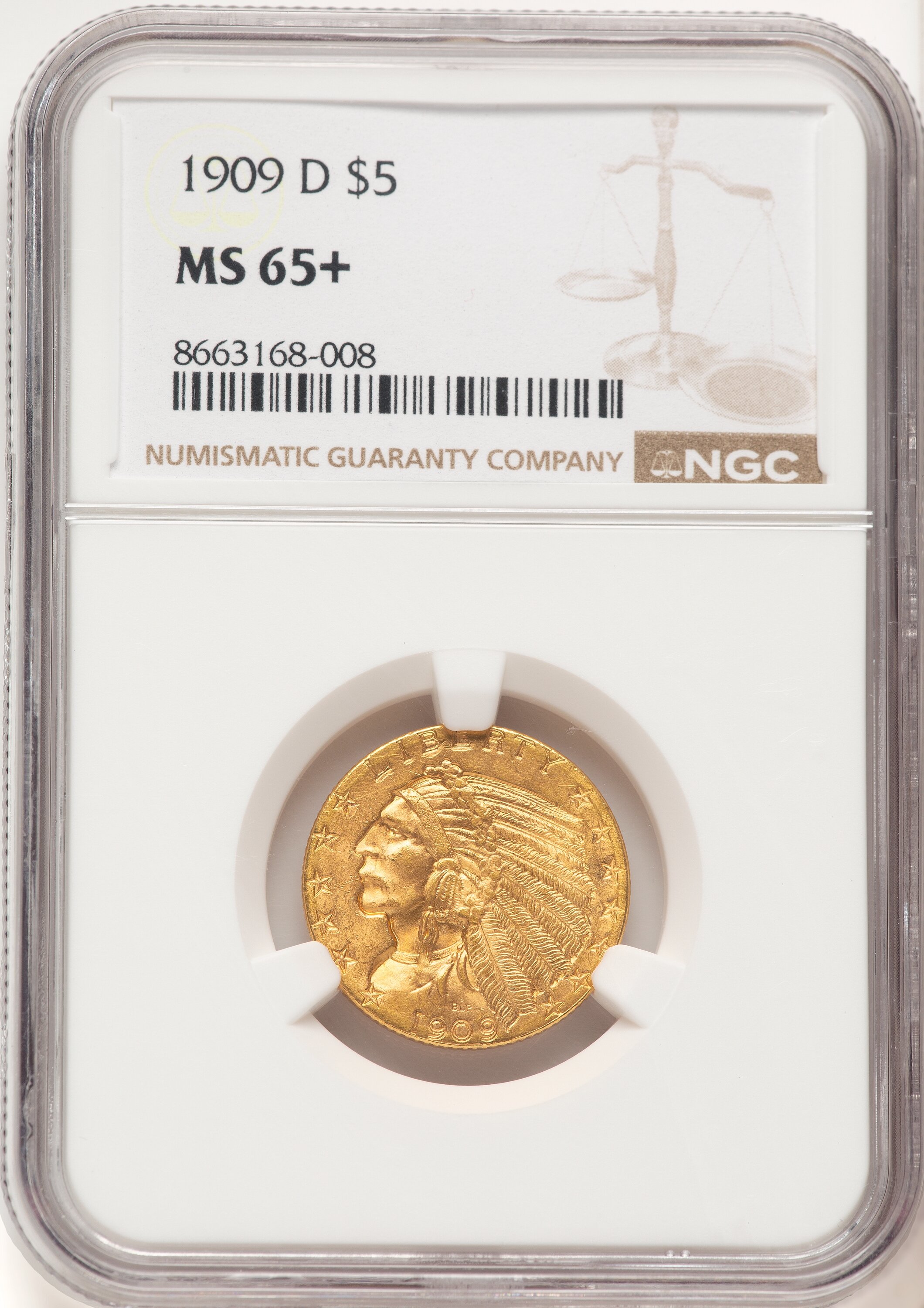 1909-D $5 NGC Plus 65 NGC