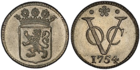 Dordrecht. 3.14gm. Crowned Holland arms / VOC monogram, date below. KM 70a; Scholten 133; Passon 12.2. 66 PCGS