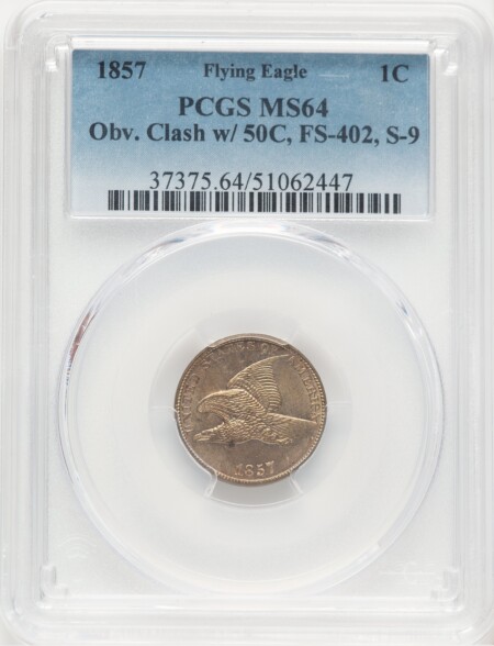 1857 1C, Obverse Die Clash With 50C 64 PCGS