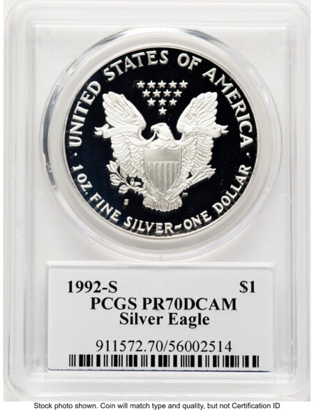 1992-S Proof Silver Eagle 1 oz TD Rogers 70 PCGS