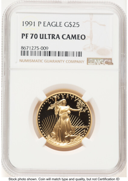 1991-P Proof Gold Eagle 1/2 oz Brown Label 70 NGC