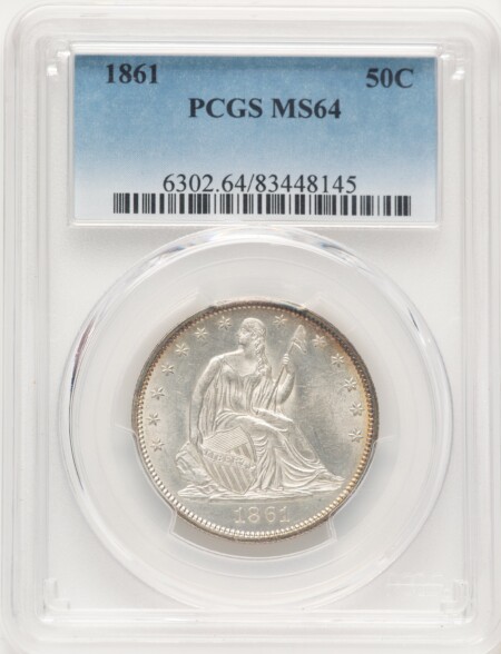 1861 50C, MS 64 PCGS