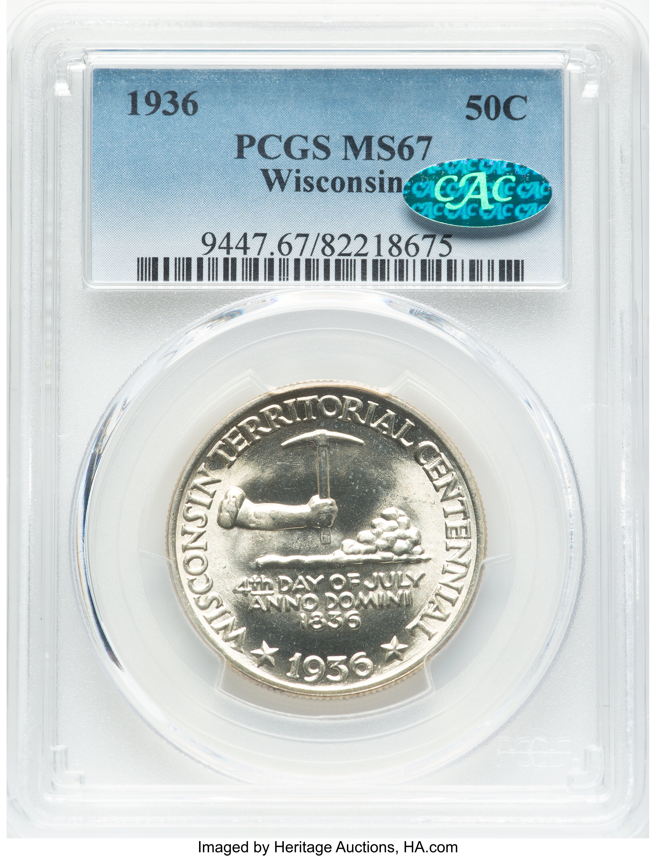 1936 50C Wisconsin, MS CAC 67 PCGS