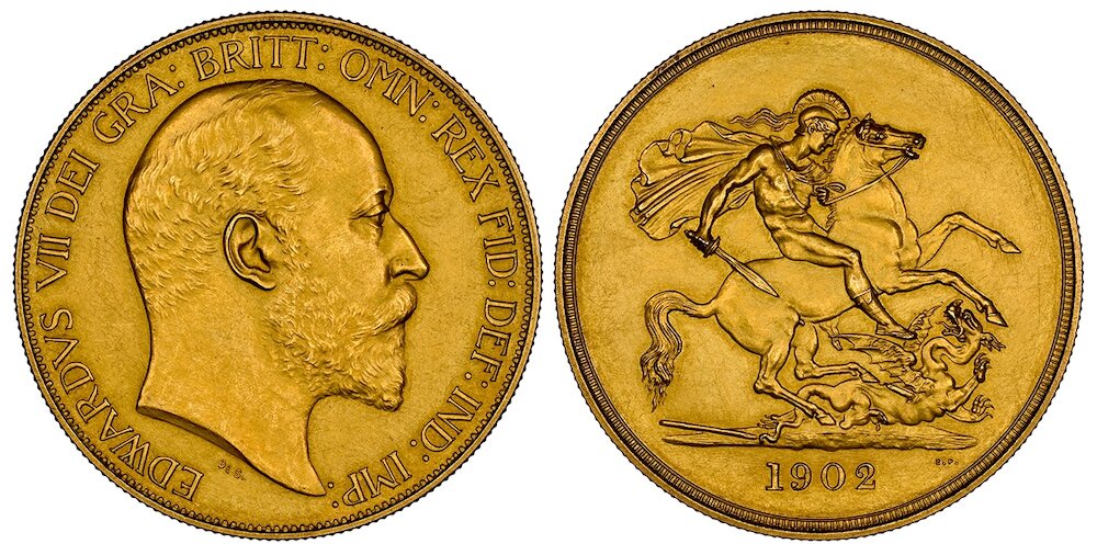 Head left / St. George slaying the dragon. PS15 (KM-795-797.1, KM798-870); SCBC-PS9 (Coronation). Krause reports a mintage of 8.066 13 pieces sets. Grades as follows: NGC PF62 Matte (5 Sovereign); NGC PF62 Matte (2 Sovereign); NGC PF62 Matte (1 Sovereign) 65 NGC
