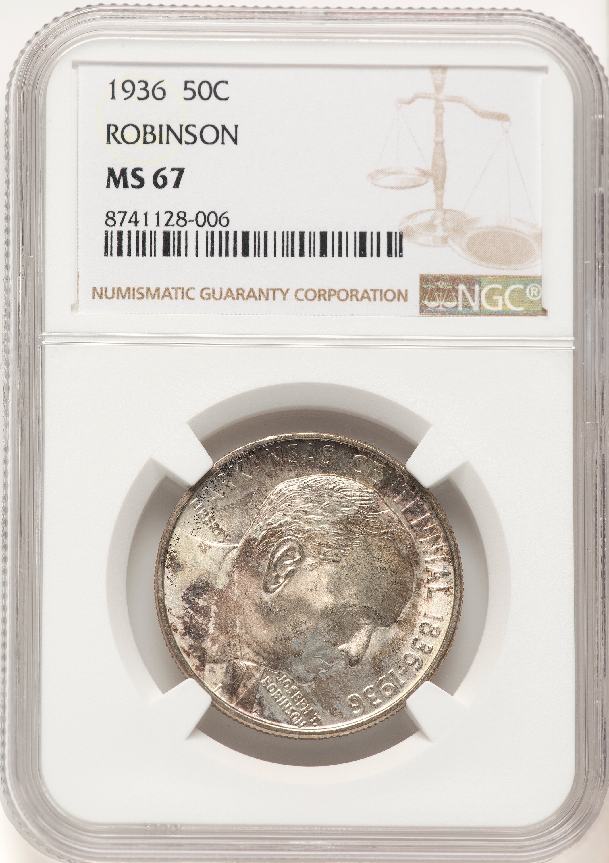 1936 50C Robinson, MS Brown Label 67 NGC