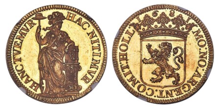 Edge: Plain. 17.47gm. Crowned arms without value / Standing female figure leaning on Bible column, holding spear with Liberty cap. KM 61a; Delmonte 801; PW-Ho58.4; Unlisted in Friedberg. Extremely rare. Superb and exceptional. Ex Paramount Collection; Ex. 64 NGC