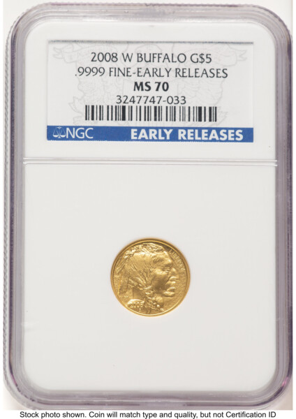 2008-W Burnished Gold Buffalo 1/10 oz ER Blue 70 NGC