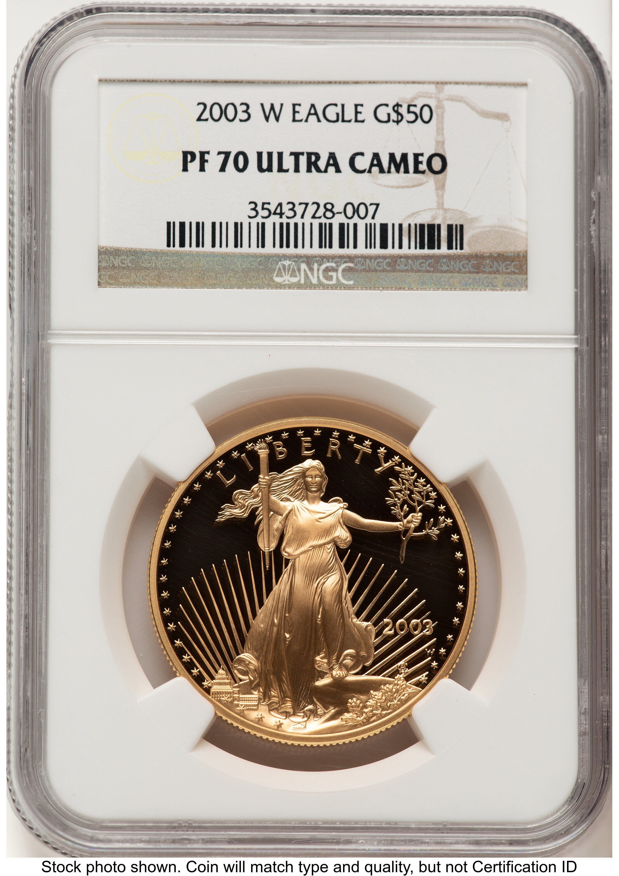 2003-W Proof Gold Eagle 1 oz Brown Label 70 NGC