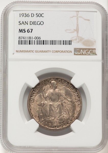 1936-D 50C San Diego, MS Brown Label 67 NGC