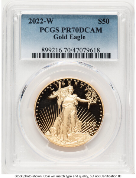 2022-W Proof Gold Eagle 1 oz Blue Gradient 70 PCGS
