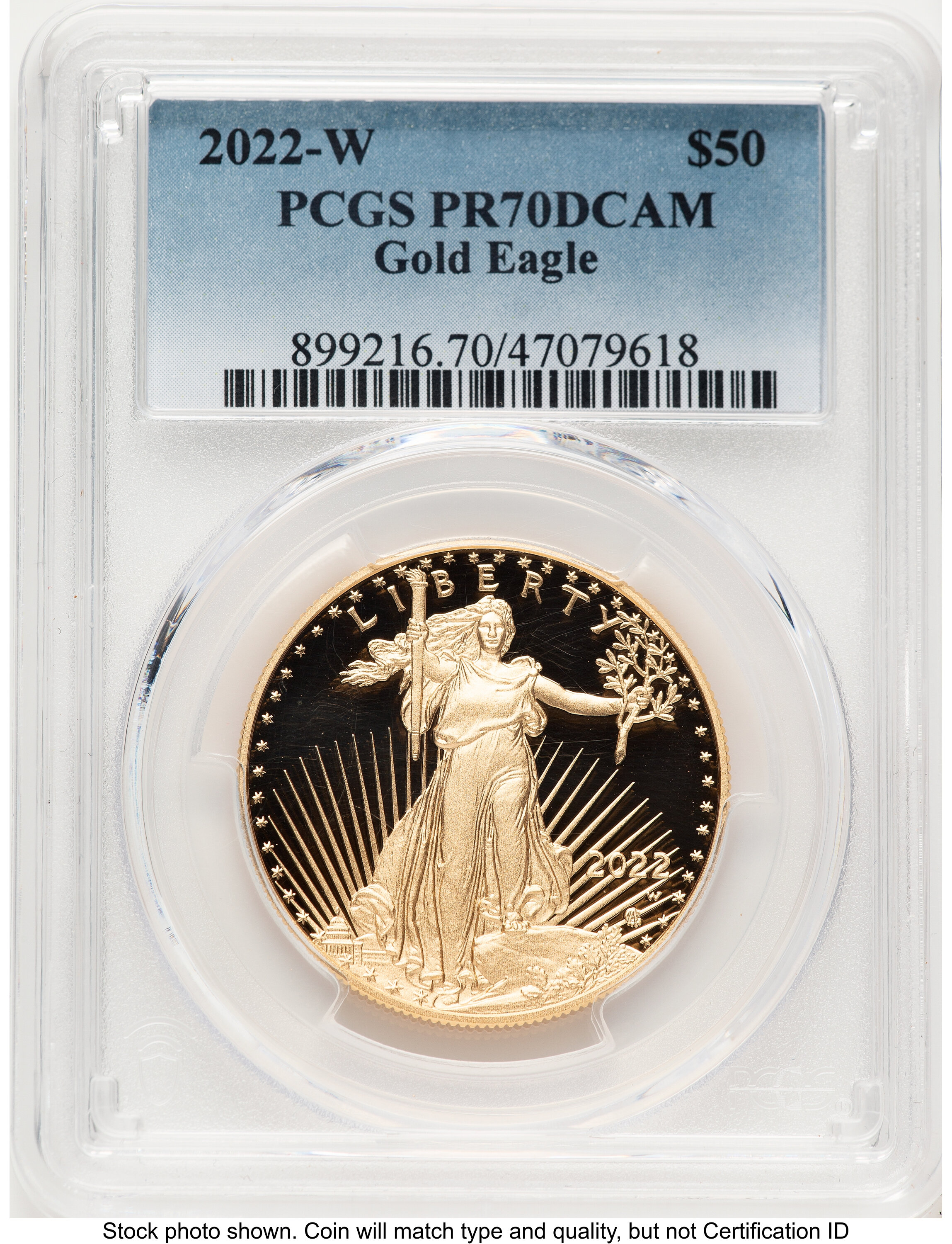 2022-W Proof Gold Eagle 1 oz Blue Gradient 70 PCGS