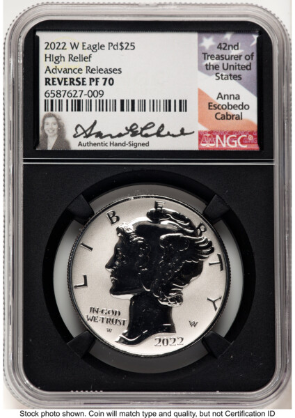 2022-W Palladium Eagle 1 oz, REV PR AR Anna Cabral Blk Core 70 NGC