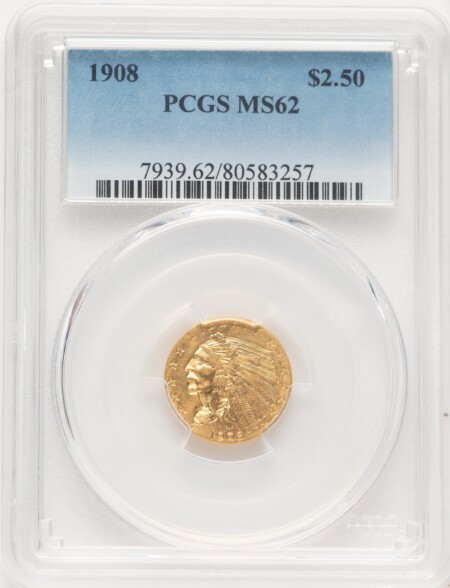 1908 $2 1/2 62 PCGS