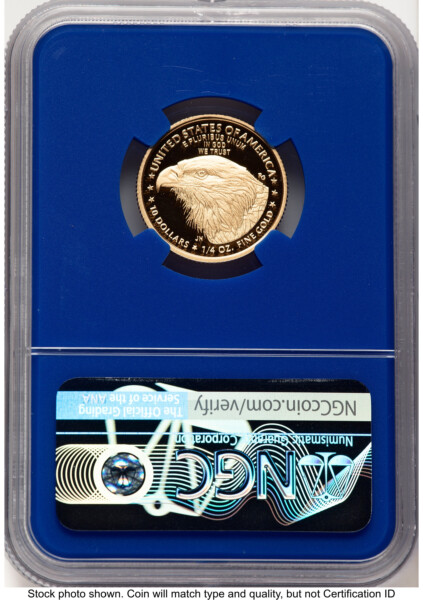 2022-W Proof Gold Eagle 1/4 oz FDR Jennie Norris Blue Core 70 NGC