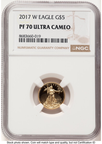 2017-W Proof Gold Eagle 1/10 oz Brown Label 70 NGC