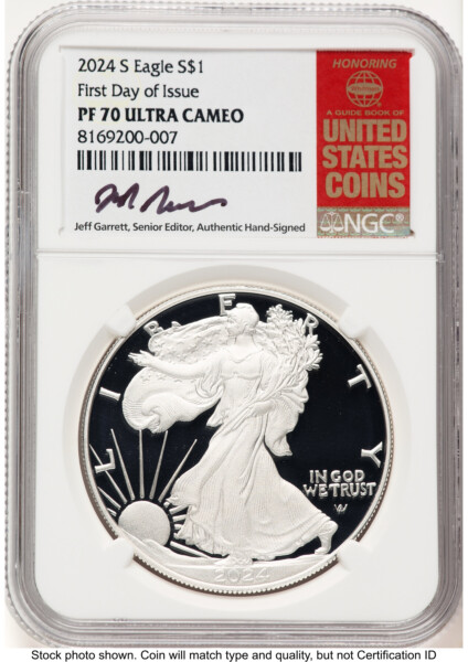 2024-S Proof Silver Eagle 1 oz FDI Jeff Garrett Red Book 70 NGC