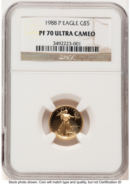 1988-P Proof Gold Eagle 1/10 oz Brown Label 70 NGC