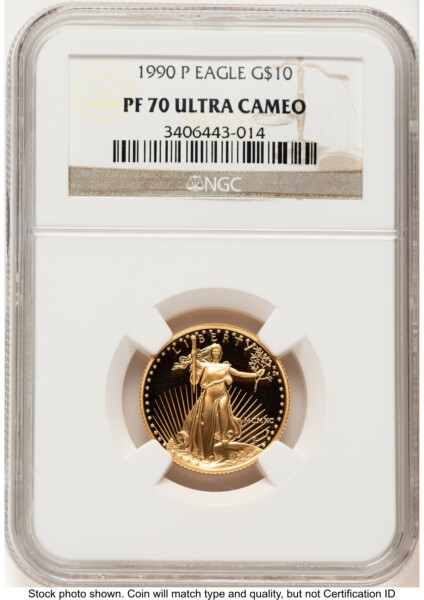 1990-P Proof Gold Eagle 1/4 oz Brown Label 70 NGC