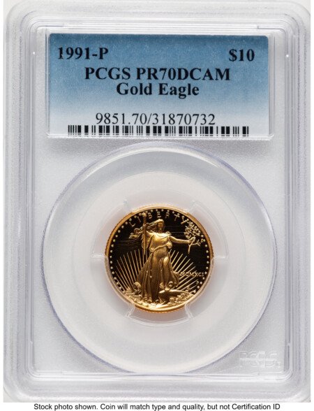 1991-P Proof Gold Eagle 1/4 oz Blue Gradient 70 PCGS
