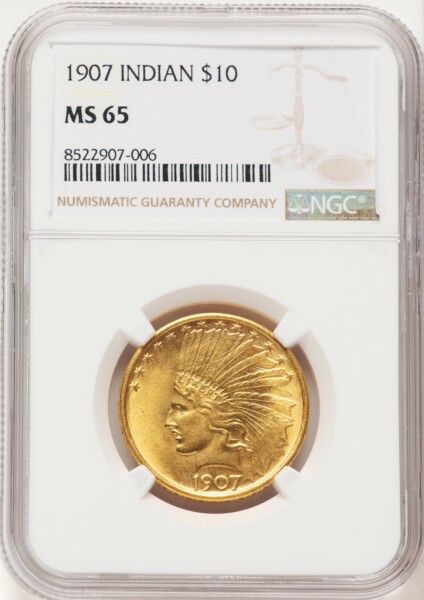 1907 $10 No Motto 65 NGC