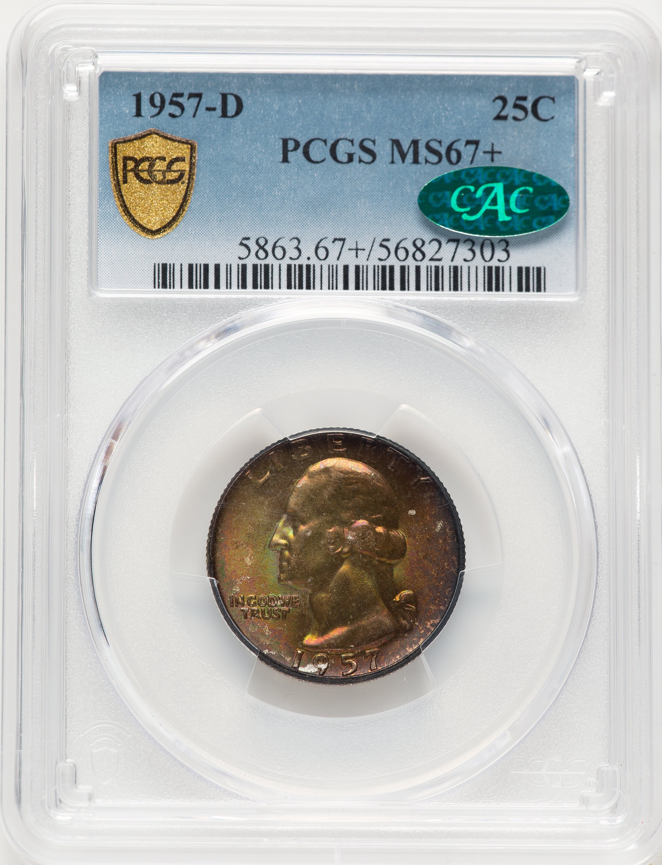 1957-D 25C CAC PCGS Secure PCGS Plus 67 PCGS