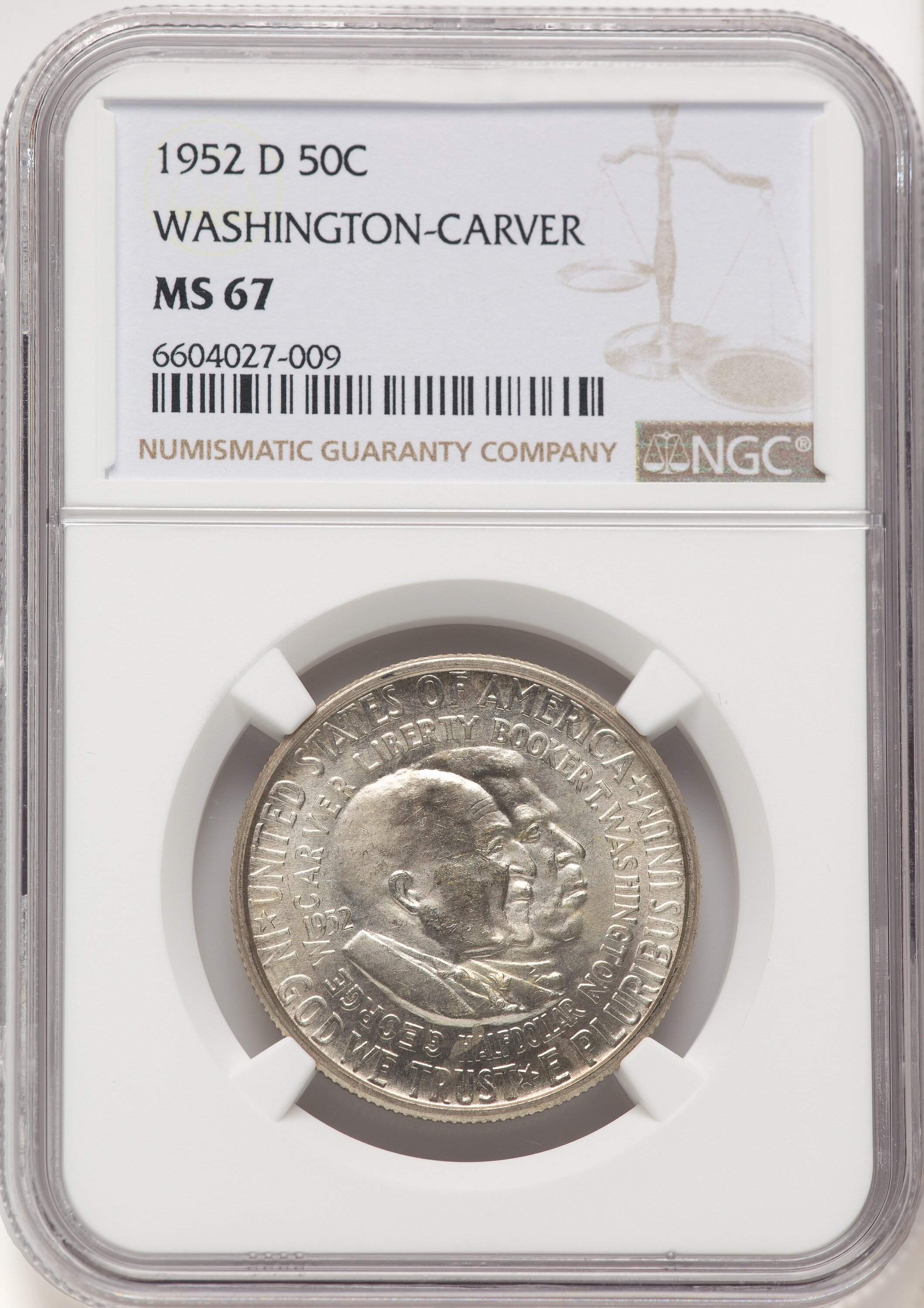 1952-D 50C Washington-Carver, MS 67 NGC
