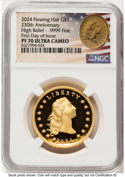 2024-(W) Gold 230th Anniversary Flowing Hair Medal FDI Flowing Hair Label 70 NGC