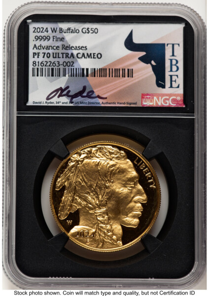 2024-W Proof Gold Buffalo 1 oz AR David J Ryder TBE Label Blk Core 70 NGC