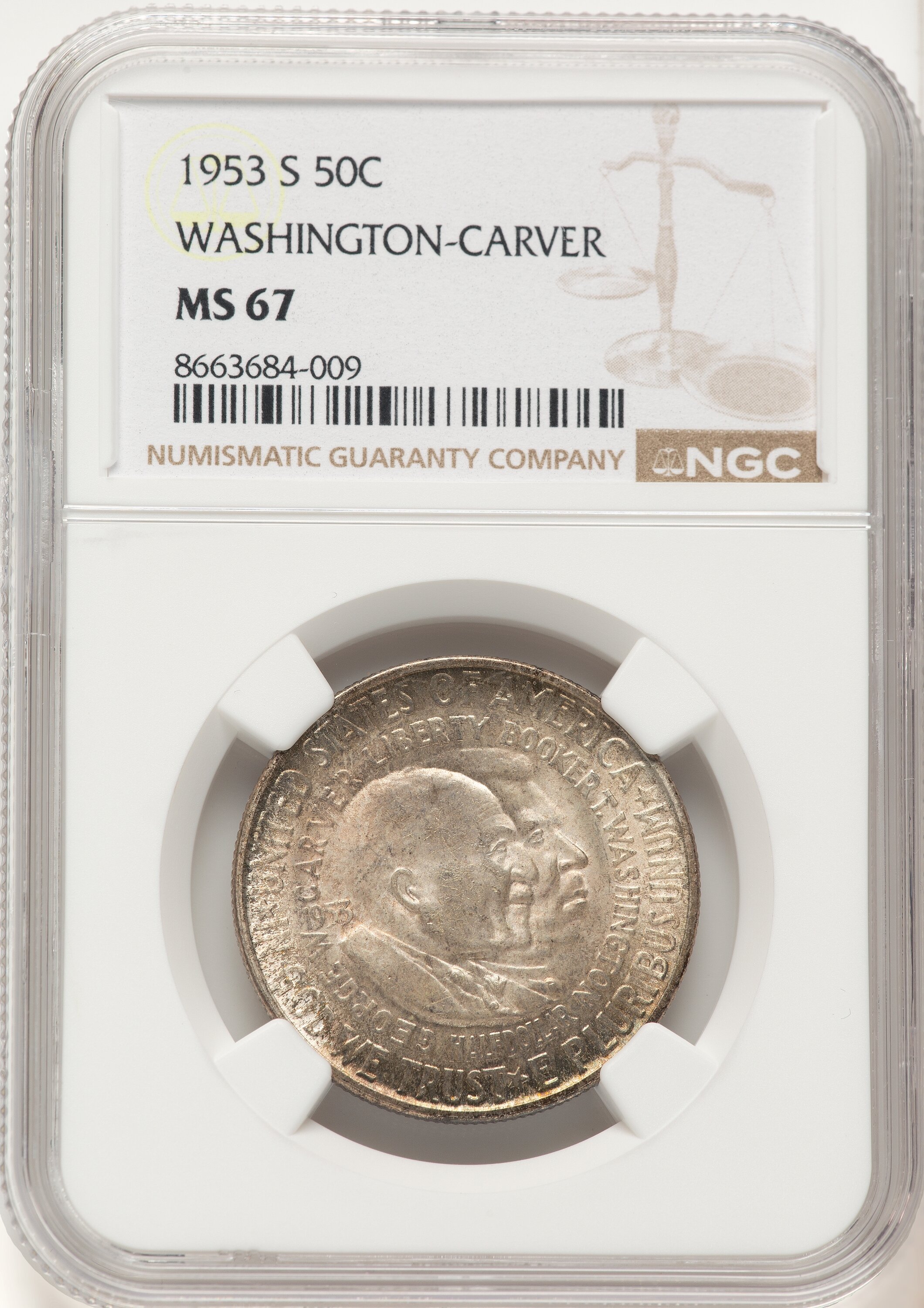1953-S 50C Washington-Carver, MS 67 NGC