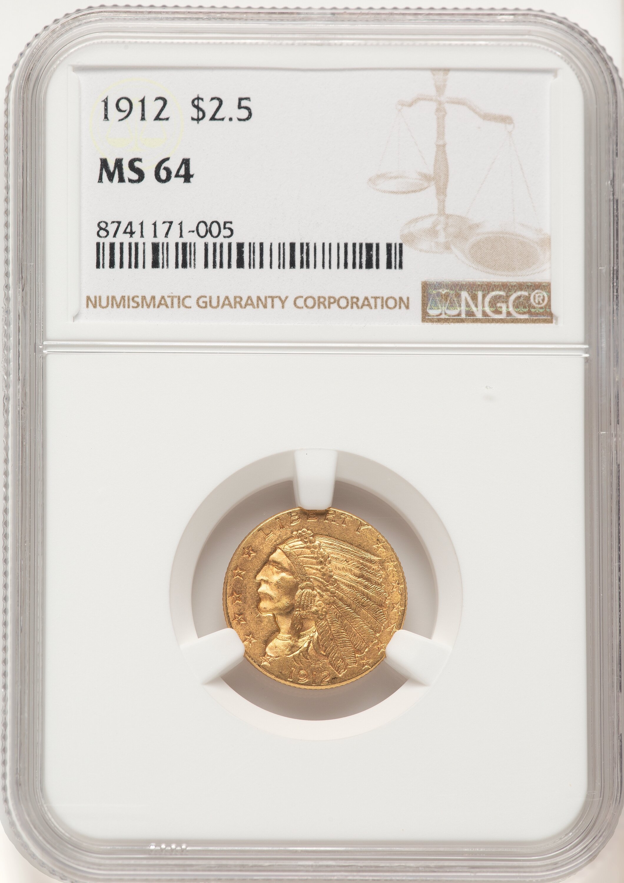 1912 $2 1/2 Brown Label 64 NGC