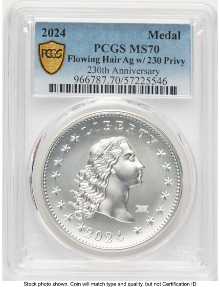2024-(P) Silver 230th Anniversary Flowing Hair Medal Privy Mark Blue Gradient 70 PCGS