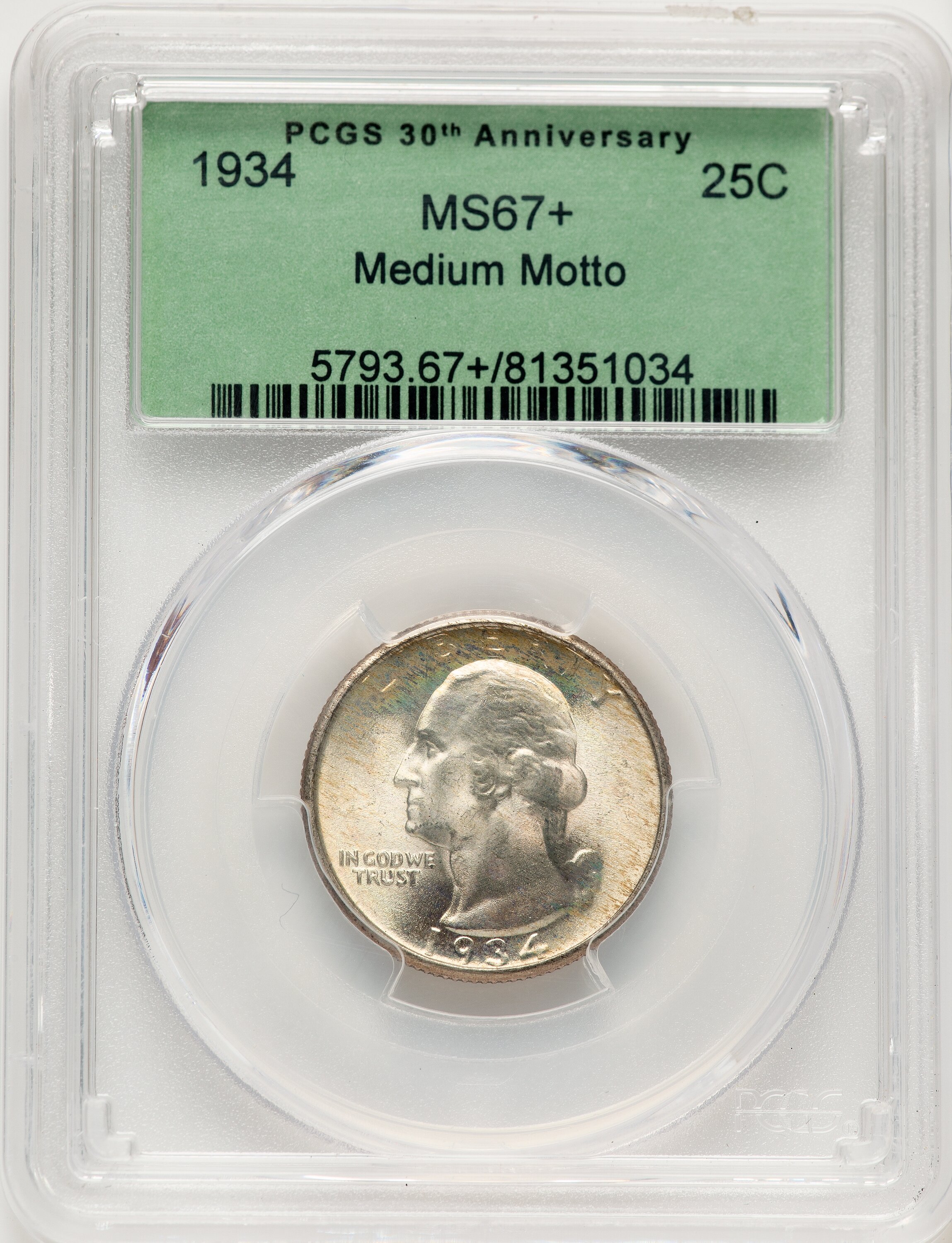 1934 25C PCGS Plus 67 PCGS