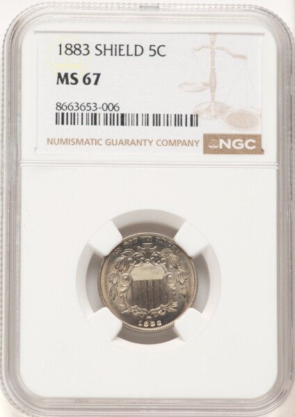 1883 5C Shield, MS 67 NGC