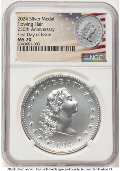 2024-(P) Silver 230th Anniversary Flowing Hair Medal FDI Flowing Hair Label 70 NGC