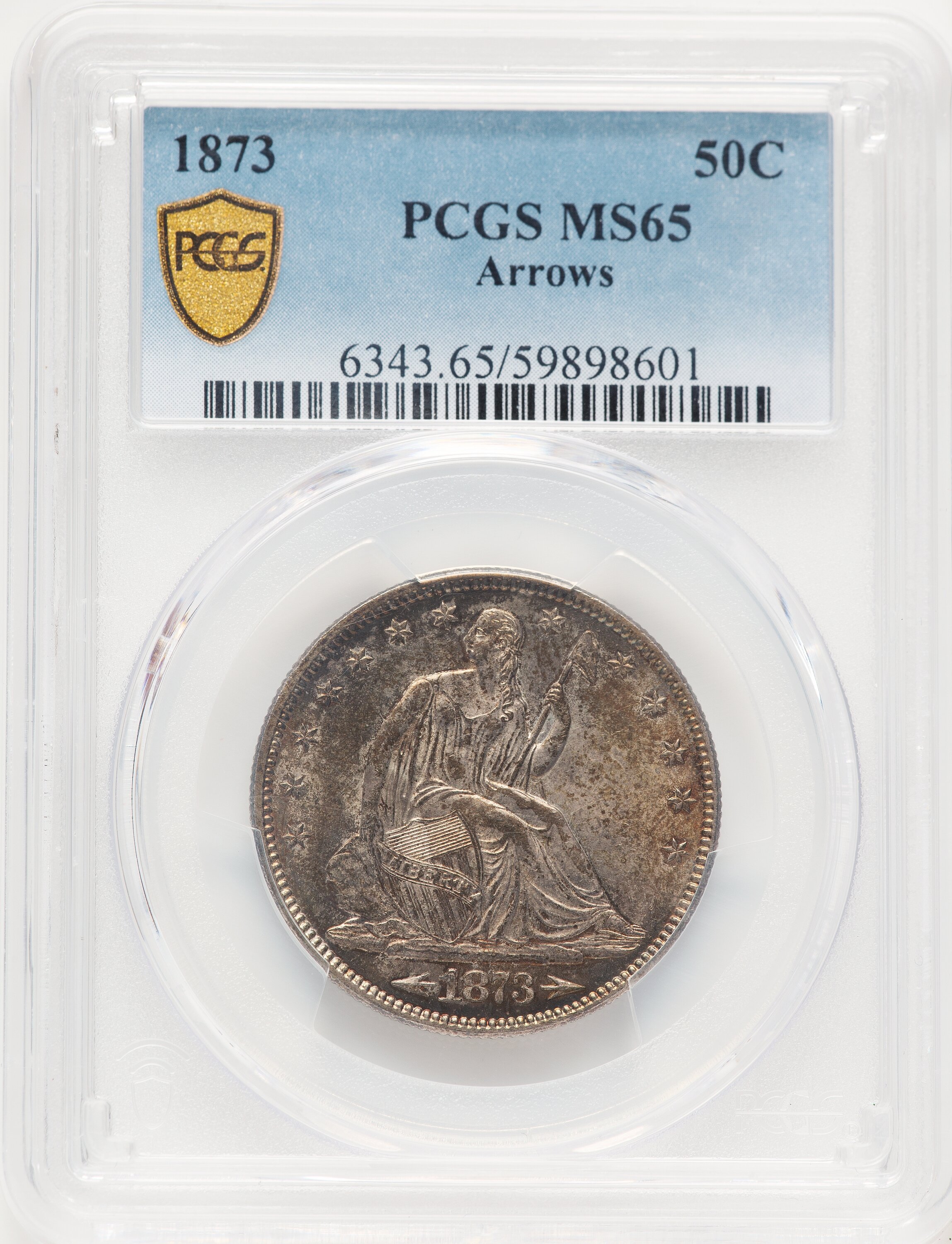 1873 50C Arrows, MS PCGS Secure 65 PCGS