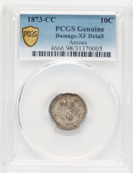 1873-CC 10C ARROWS Genuine PCGS Secure 40 Genuine PCGS