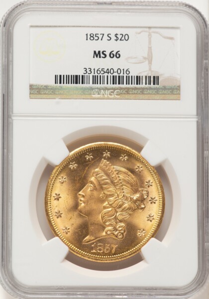 1857-S $20 66 NGC