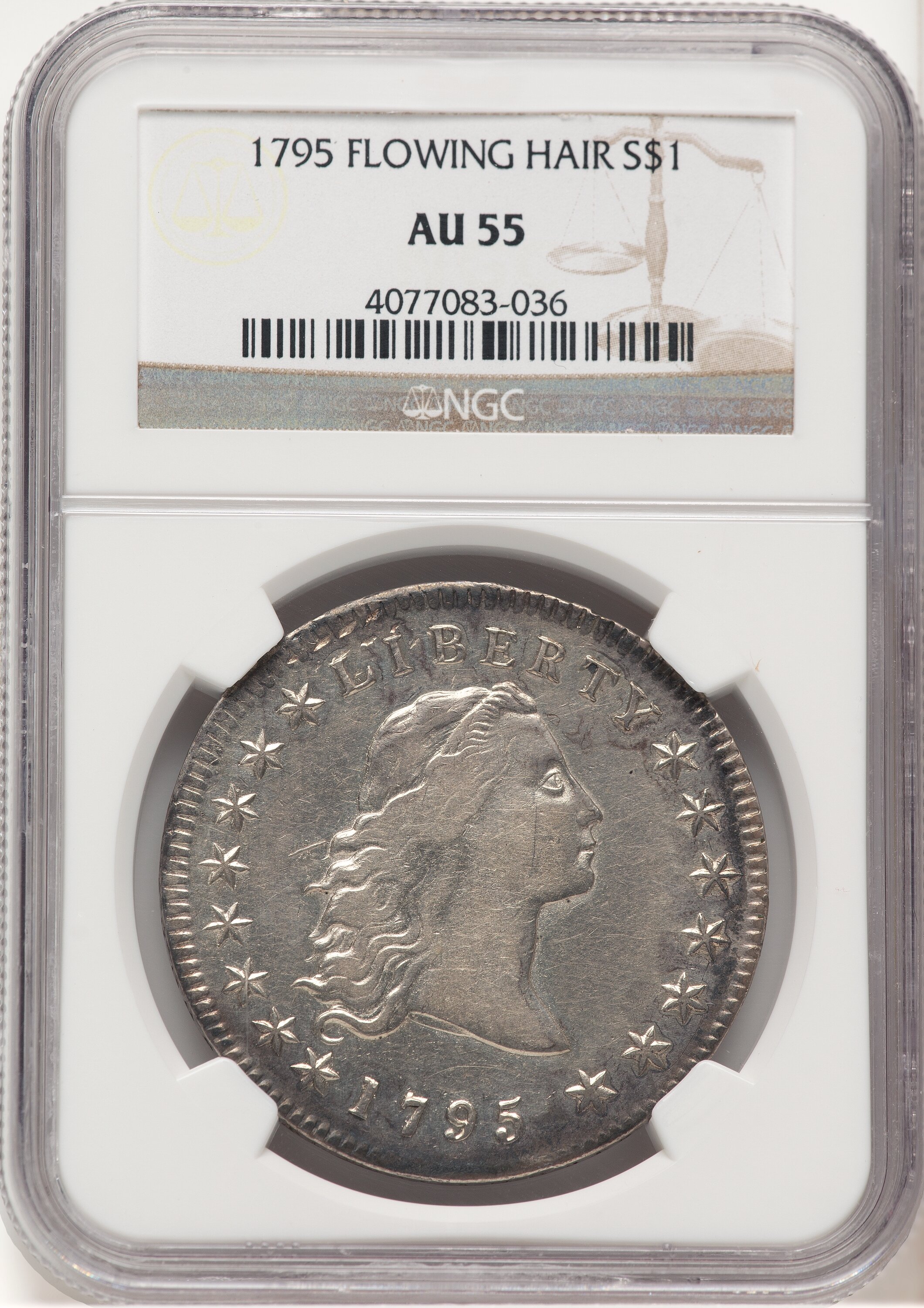 1795 S$1 Flowing Hair, Three Leaves 55 NGC
