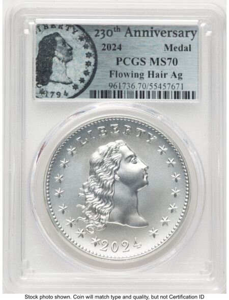 2024-(P) Silver 230th Anniversary Flowing Hair Medal Flowing Hair Label 70 PCGS